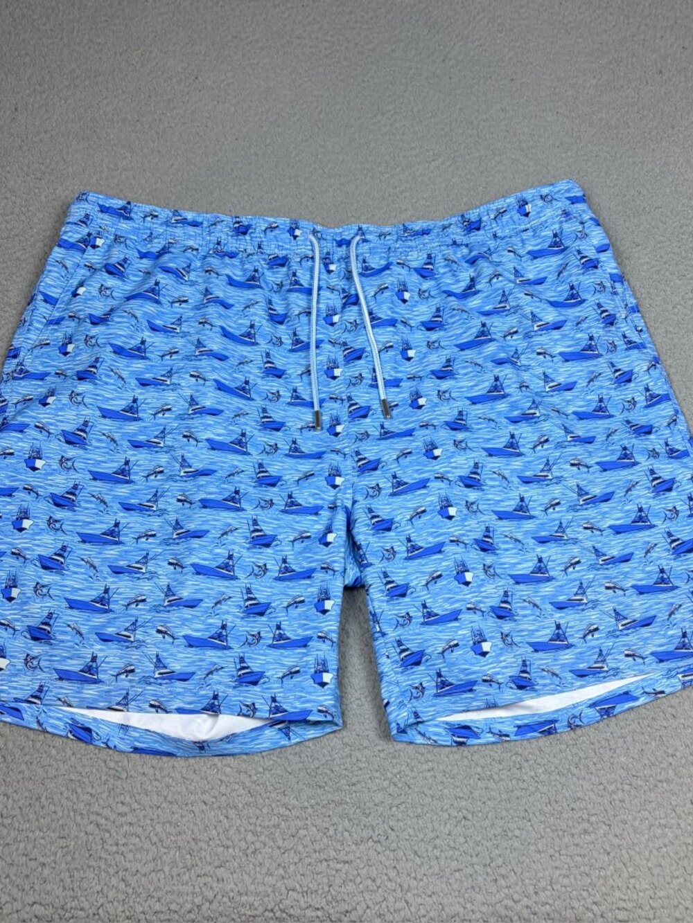 Peter Millar Swim Trunks Mens Size 2XL Blue Boats Lined Beach Pool Drawstring